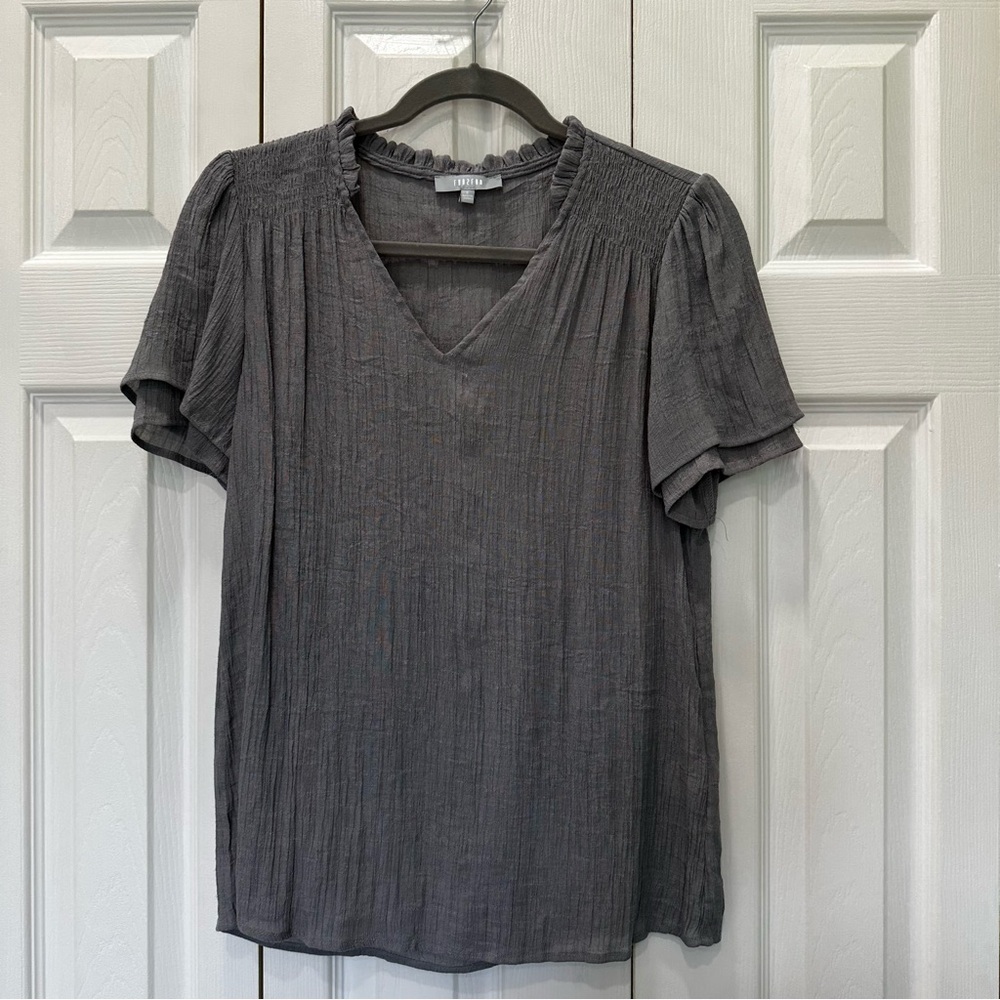 Fun 2 Fun Gray V-Neck Blouse